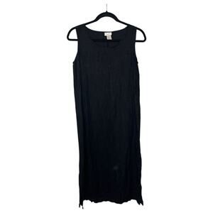 Comfy USA Dress Women's Small 100% Linen Black Maxi Sheath Sleeveless Lagenlook